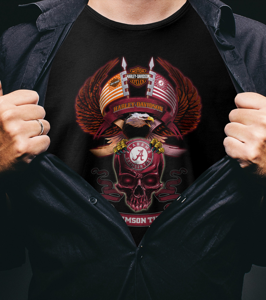 Harley Davidson Motorcycles Alabama Crimson Tide Eagle Skull T-Shirt