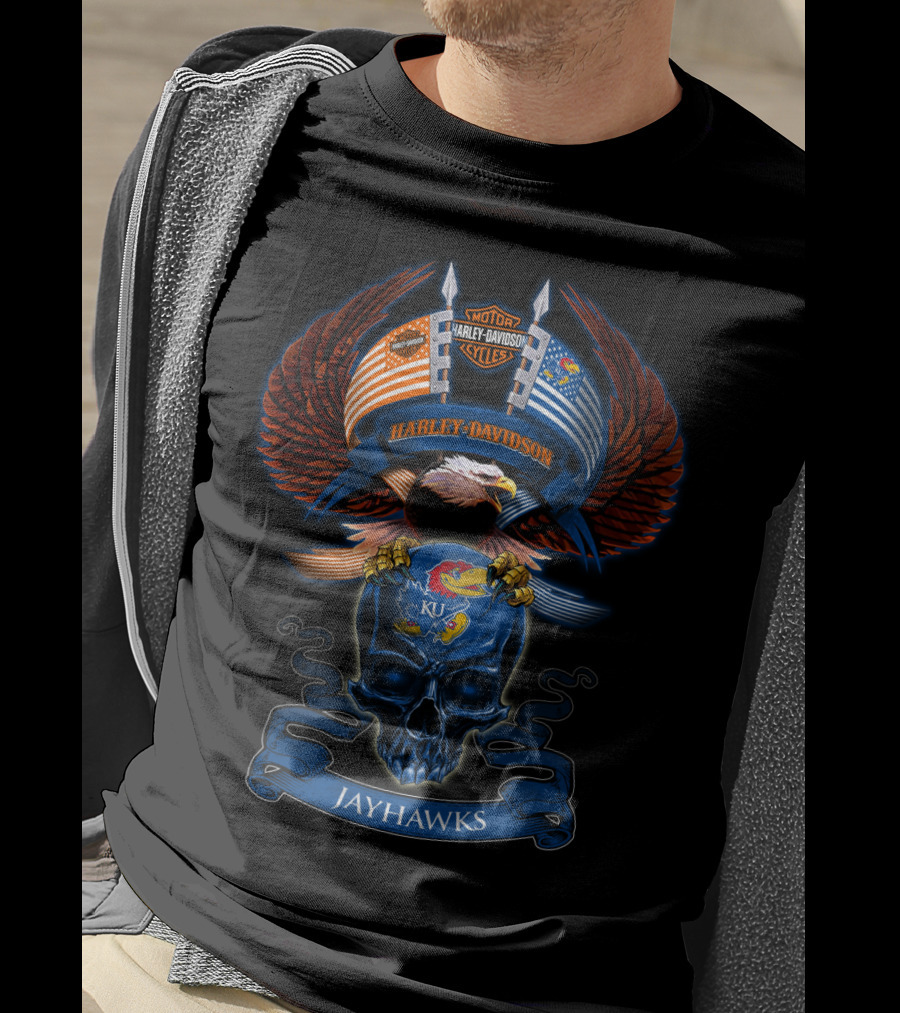 Harley Davidson Jayhawks Ku Eagle Skull T-Shirt