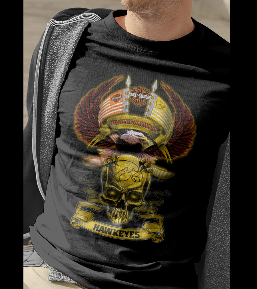 Harley Davidson Motorcycles Iowa Hawkeyes Eagle Skull T-Shirt