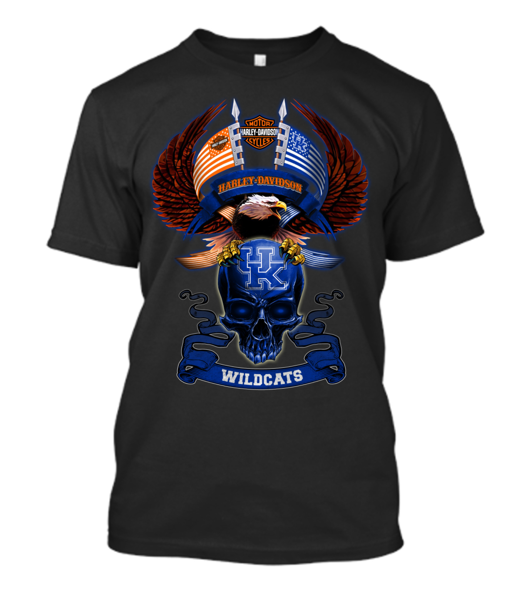Harley Davidson Kentucky Wildcats Skull And American Flag Eagle T-Shirt