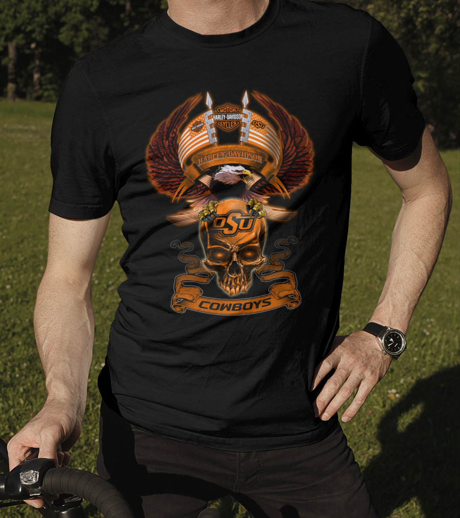 Osu Harley Davidson Motorcycles Cowboys Skull And Eagle T-Shirt