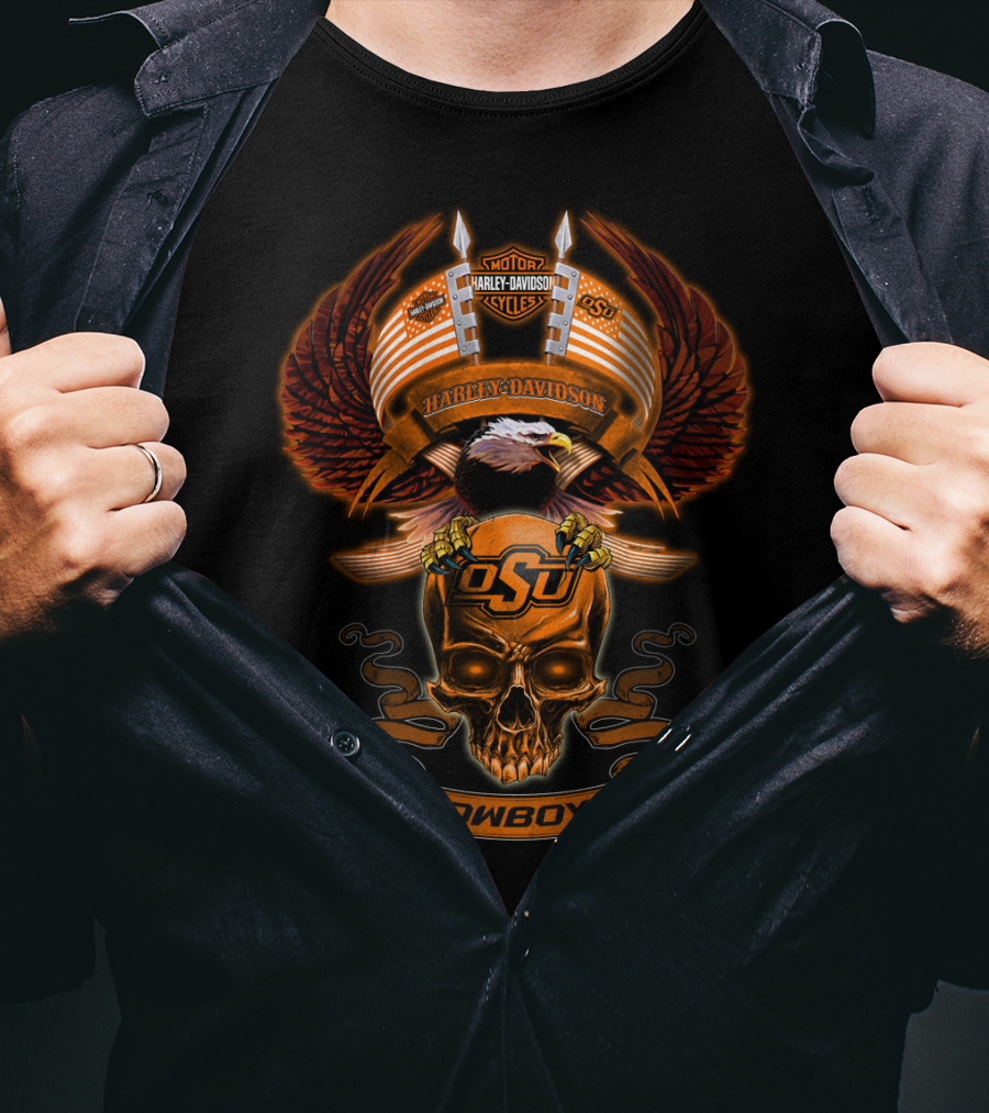 Osu Harley Davidson Motorcycles Cowboys Skull And Eagle T-Shirt