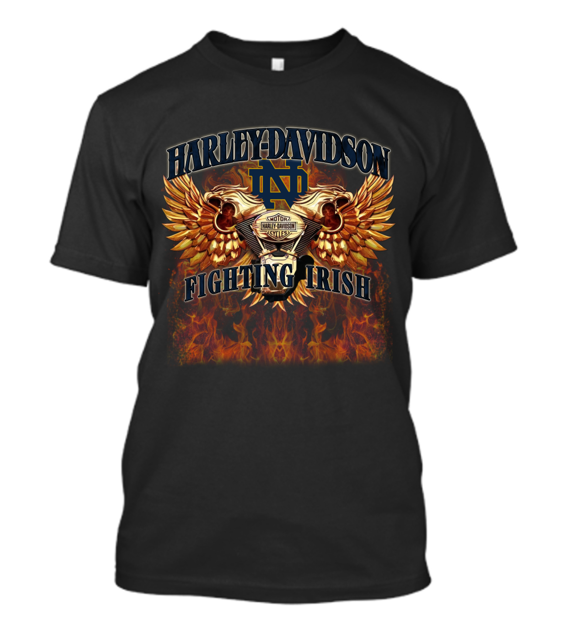 Harley Davidson Notre Dame Fighting Irish Motorcycles Flames Winged Skulls T-Shirt