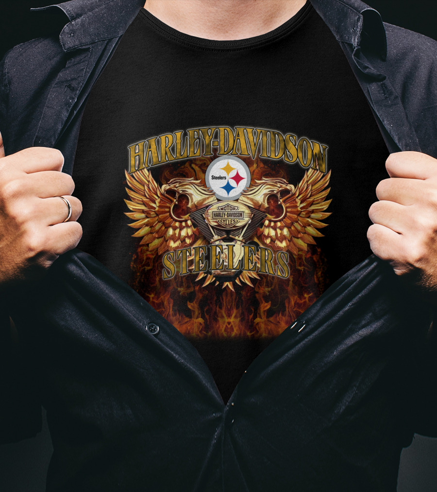 Harley Davidson Pittsburgh Steelers Steel Wings And Flames T-Shirt