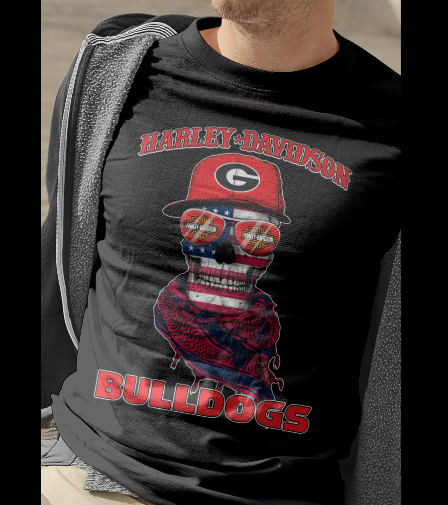 Harley Davidson Georgia Bulldogs Usa Flag Skull T-Shirt