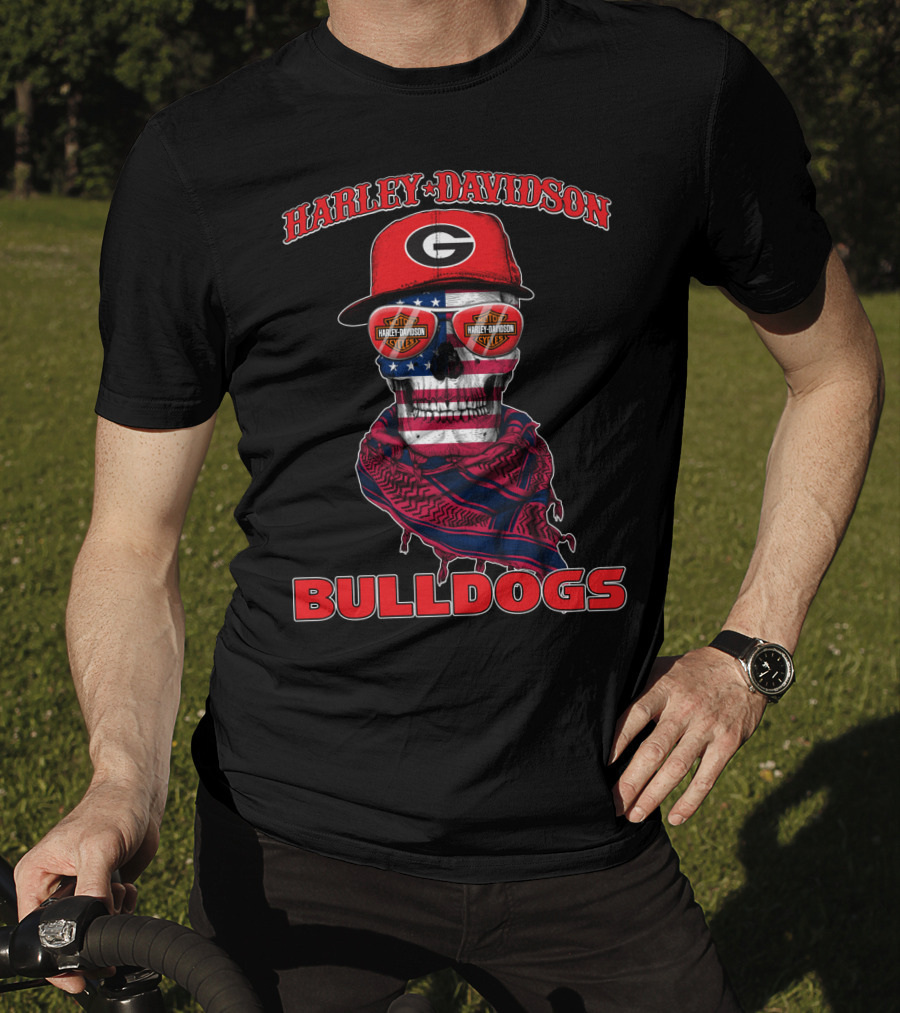 Harley Davidson Georgia Bulldogs Usa Flag Skull T-Shirt