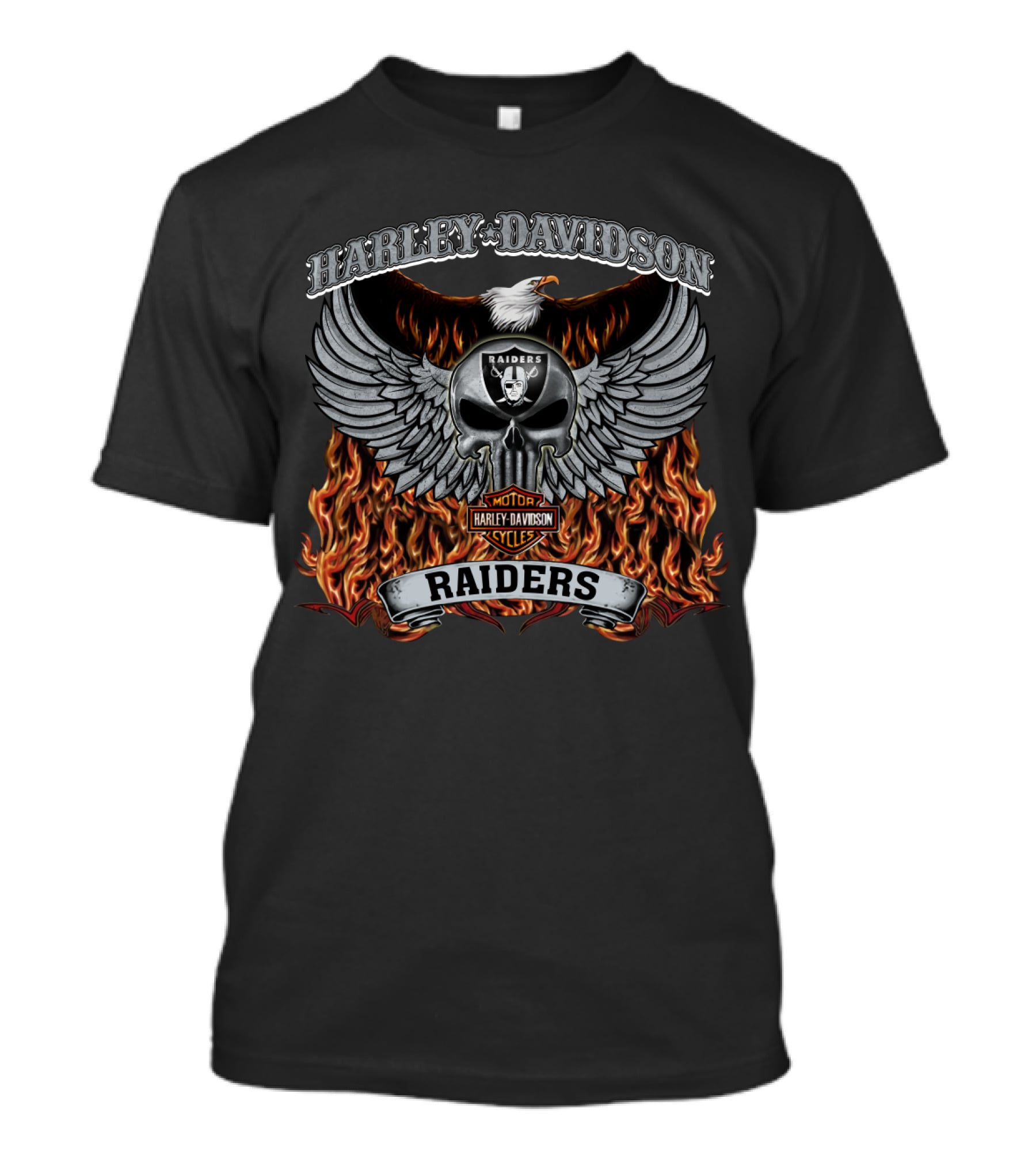 Harley Davidson Raiders Skull Wings Fire Las Vegas Raiders T-Shirt