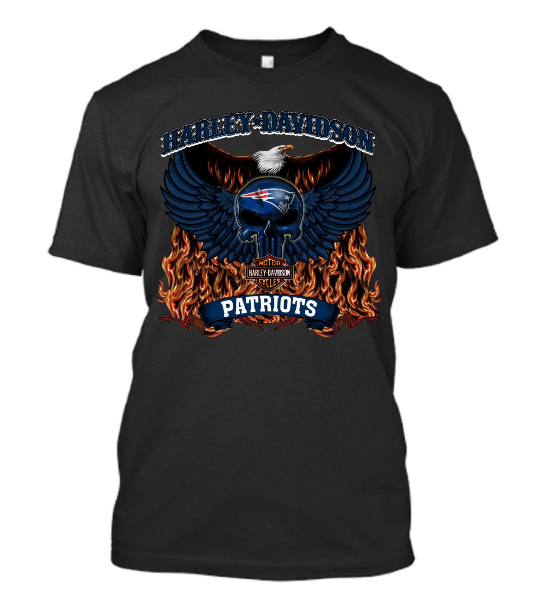 Harley Davidson Nfl New England Patriots Winged Skull And Flames T-Shirt