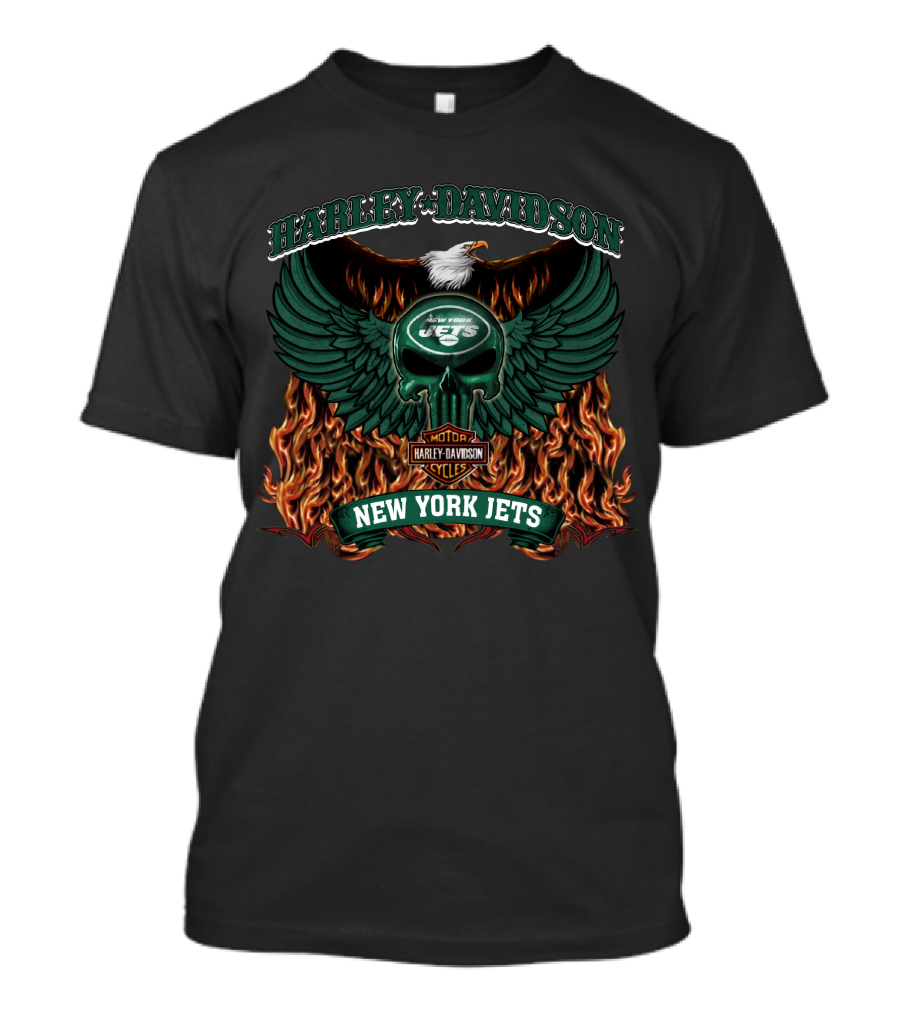 Harley Davidson New York Jets Nfl 206 Flames And Eagle T-Shirt