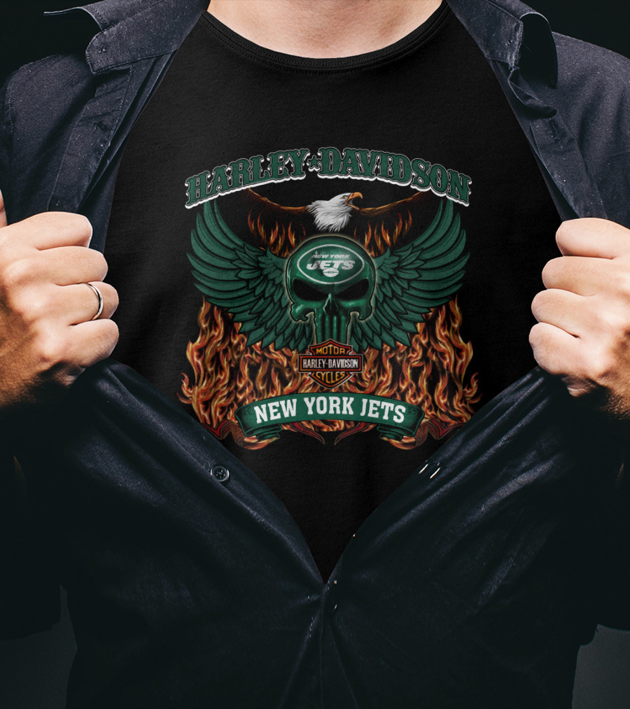 Harley Davidson New York Jets Nfl 206 Flames And Eagle T-Shirt