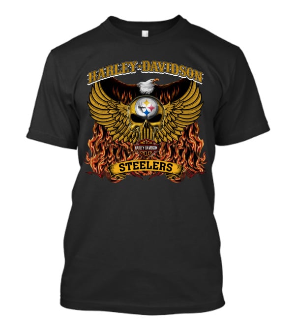 Harley Davidson Pittsburgh Steelers Winged Skull Flames T-Shirt