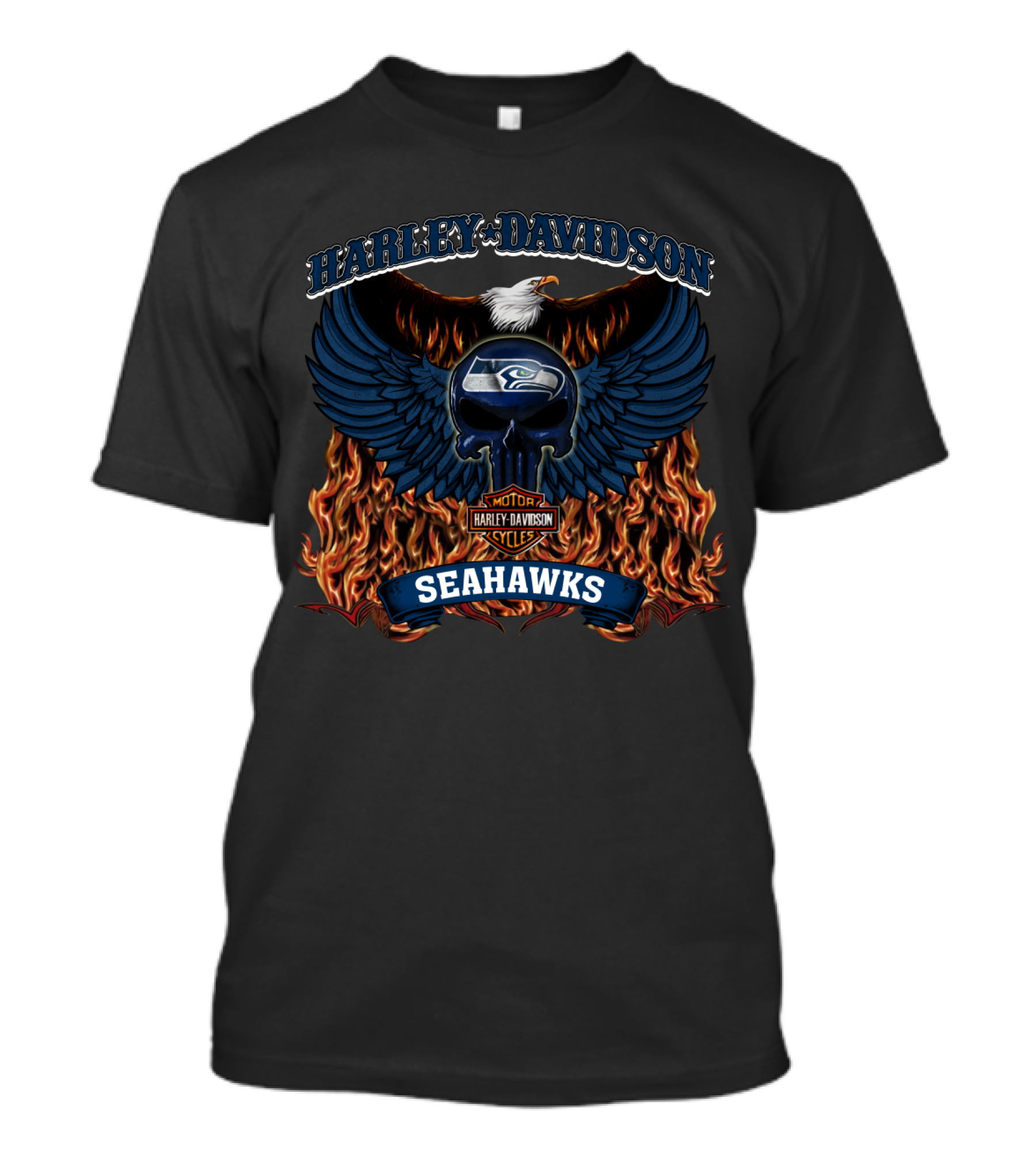 Harley Davidson Motor Cycles Seahawks Seattle 206 Nfl T-Shirt