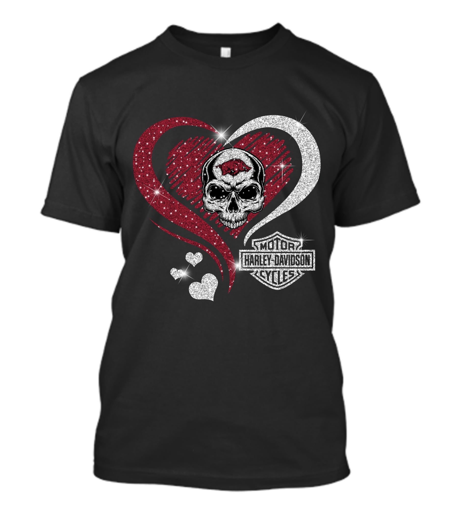 Ncaa Arkansas Razorbacks Harley Davidson Skull Heart T-Shirt