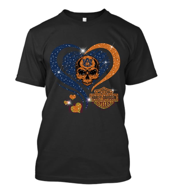 Auburn Tigers Skull Heart Harley Davidson Motor Cycles T-Shirt