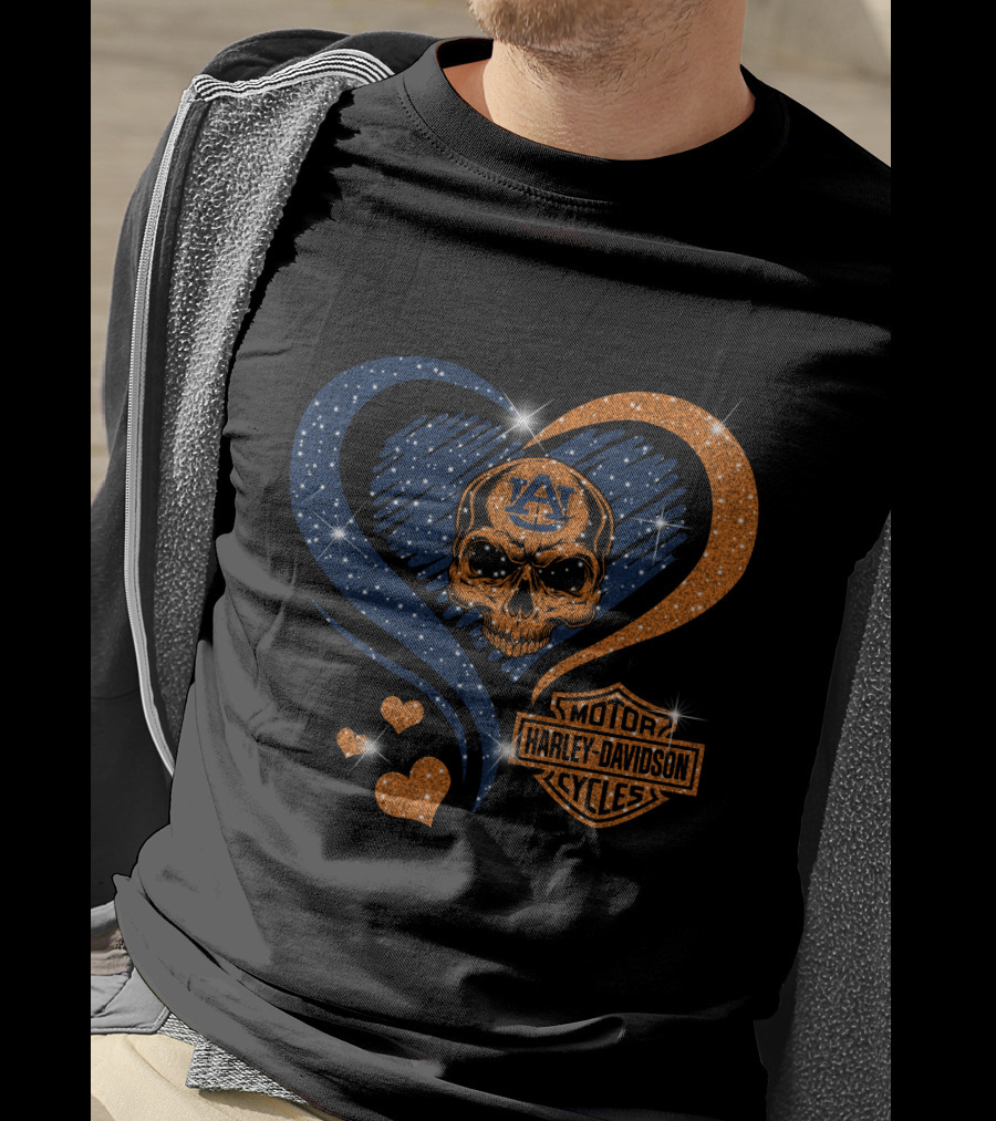 Auburn Tigers Skull Heart Harley Davidson Motor Cycles T-Shirt