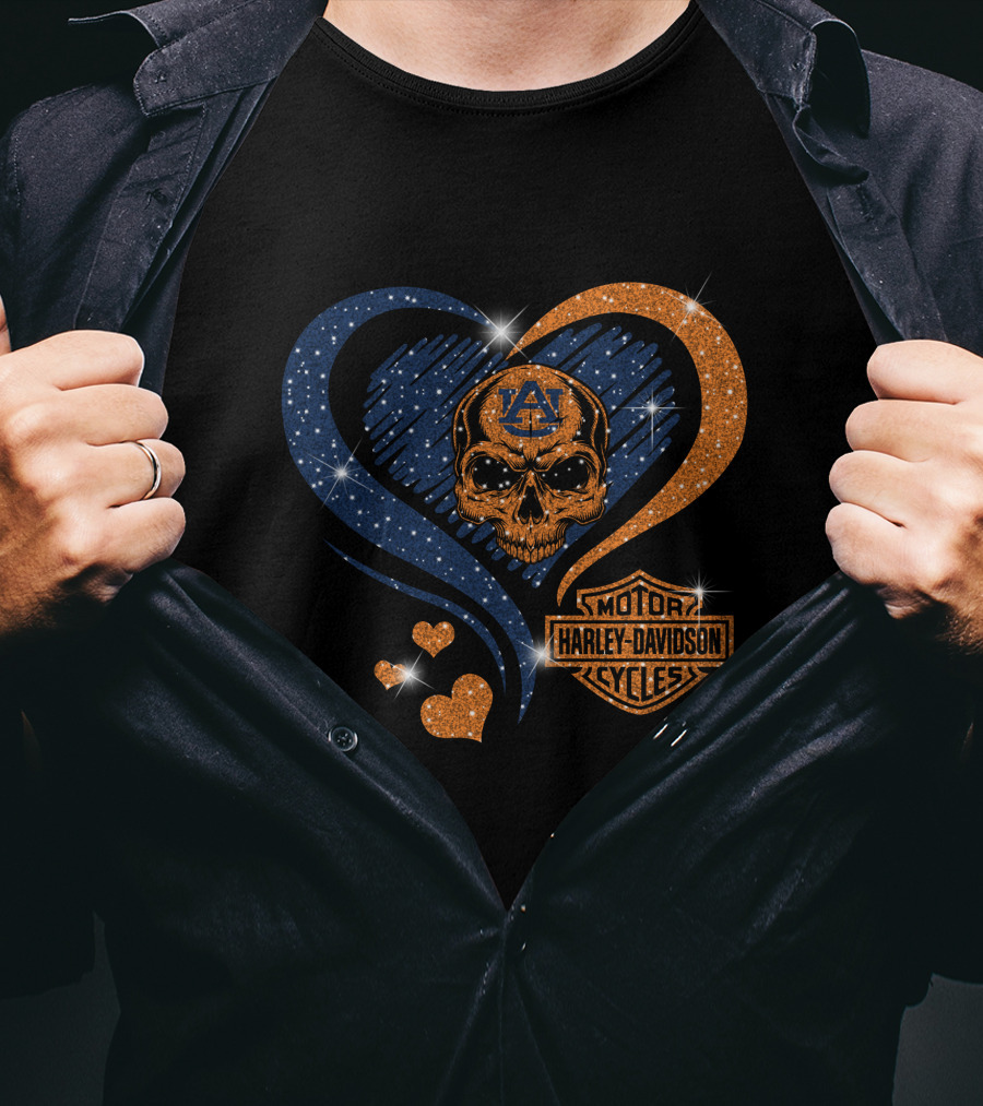 Auburn Tigers Skull Heart Harley Davidson Motor Cycles T-Shirt
