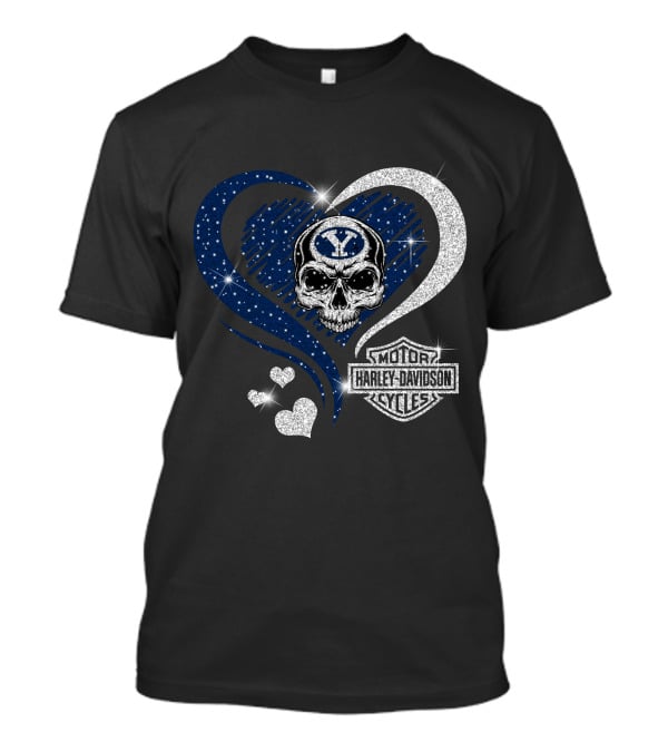 Ncaa Byu Cougars Skull Heart Harley Davidson Motor Cycles T-Shirt