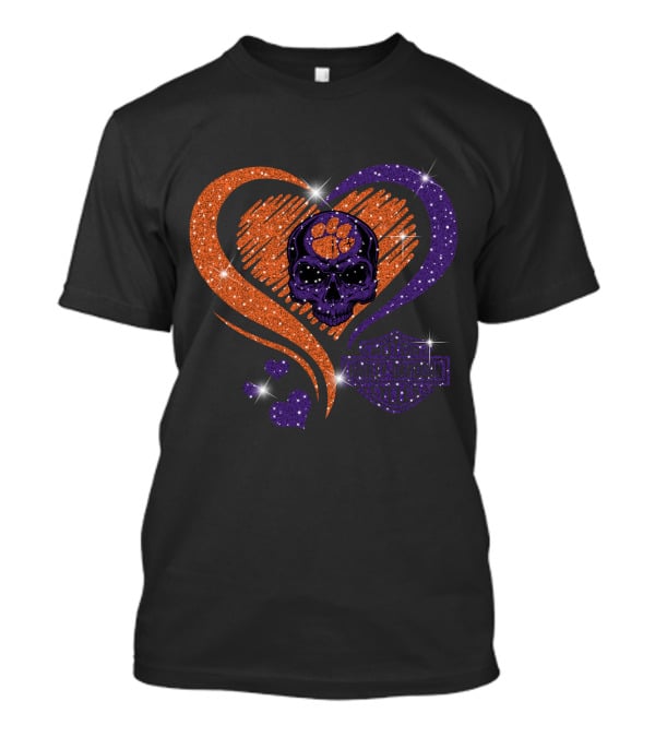 Clemson Tigers Harley Davidson Skull Heart T-Shirt