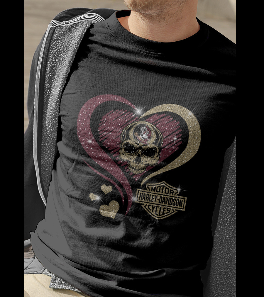 Florida State Seminoles Harley Davidson Heart Skull Motif T-Shirt