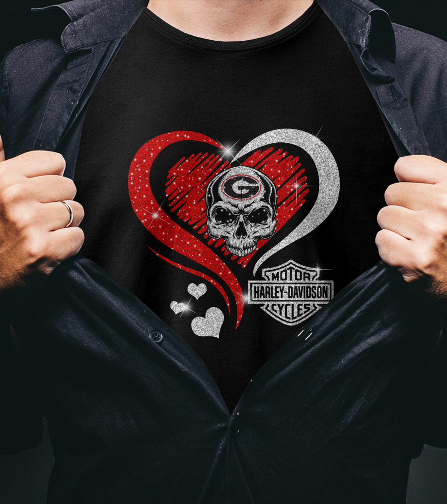 Georgia Bulldogs Harley Davidson Skull Heart T-Shirt