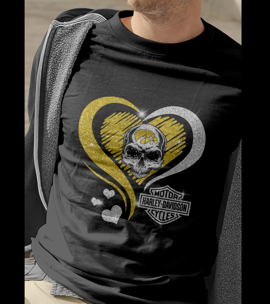 Ncaa Iowa Hawkeyes Skull Heart Harley Davidson T-Shirt