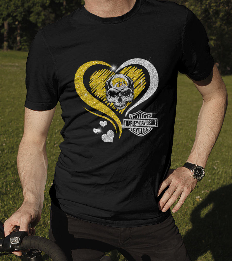 Ncaa Iowa Hawkeyes Skull Heart Harley Davidson T-Shirt