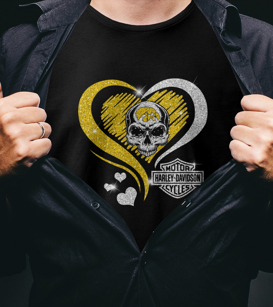 Ncaa Iowa Hawkeyes Skull Heart Harley Davidson T-Shirt