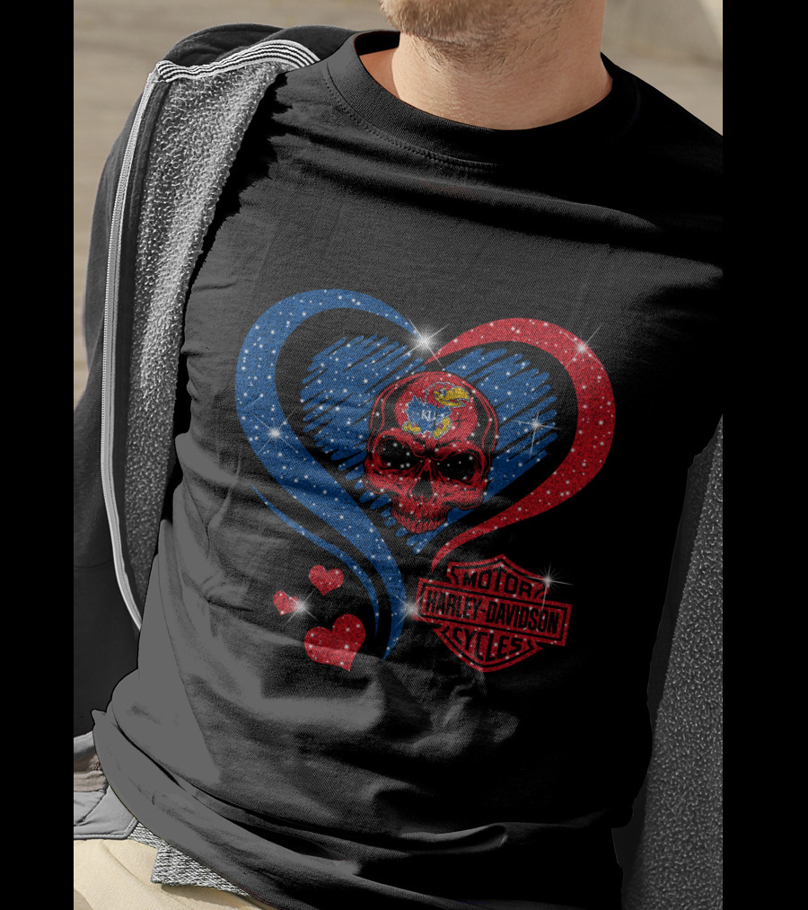 Kansas Jayhawks Harley Davidson Heart Skull T-Shirt