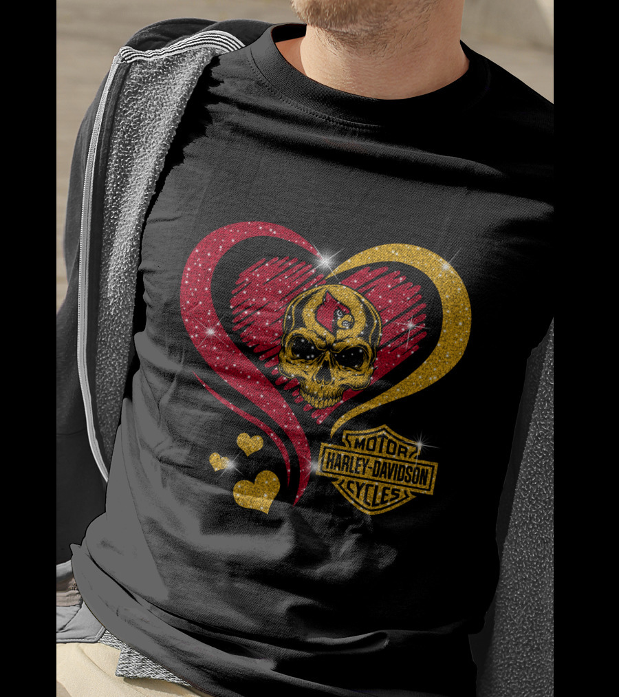 Ncaa Louisville Cardinals Skull Heart Harley Davidson Cycles T-Shirt