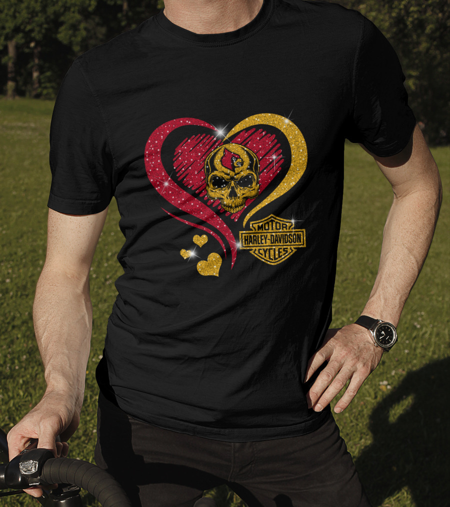 Ncaa Louisville Cardinals Skull Heart Harley Davidson Cycles T-Shirt