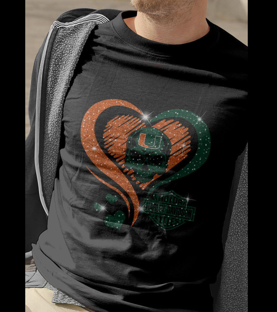 Ncaa Miami Hurricanes Heart Skull T-Shirt