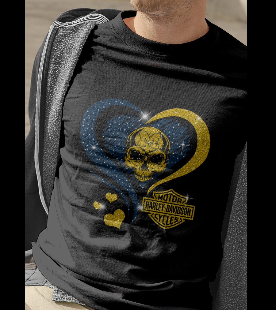 Michigan Wolverines Harley Davidson Skull Heart T-Shirt