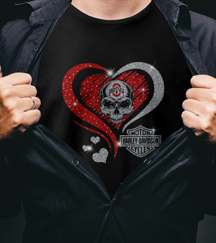 Ohio State Buckeyes Harley Davidson Skull Heart T-Shirt