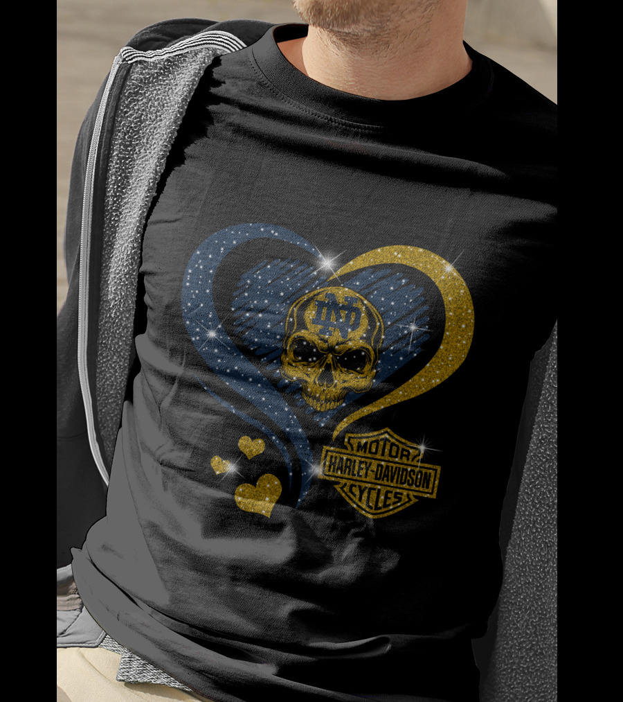 Nd Skull Heart Harley Davidson Motor Cycles Notre Dame Fighting Irish T-Shirt