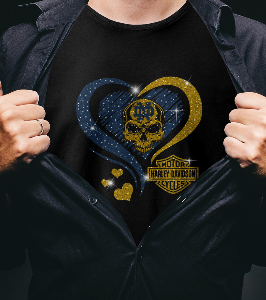 Nd Skull Heart Harley Davidson Motor Cycles Notre Dame Fighting Irish T-Shirt