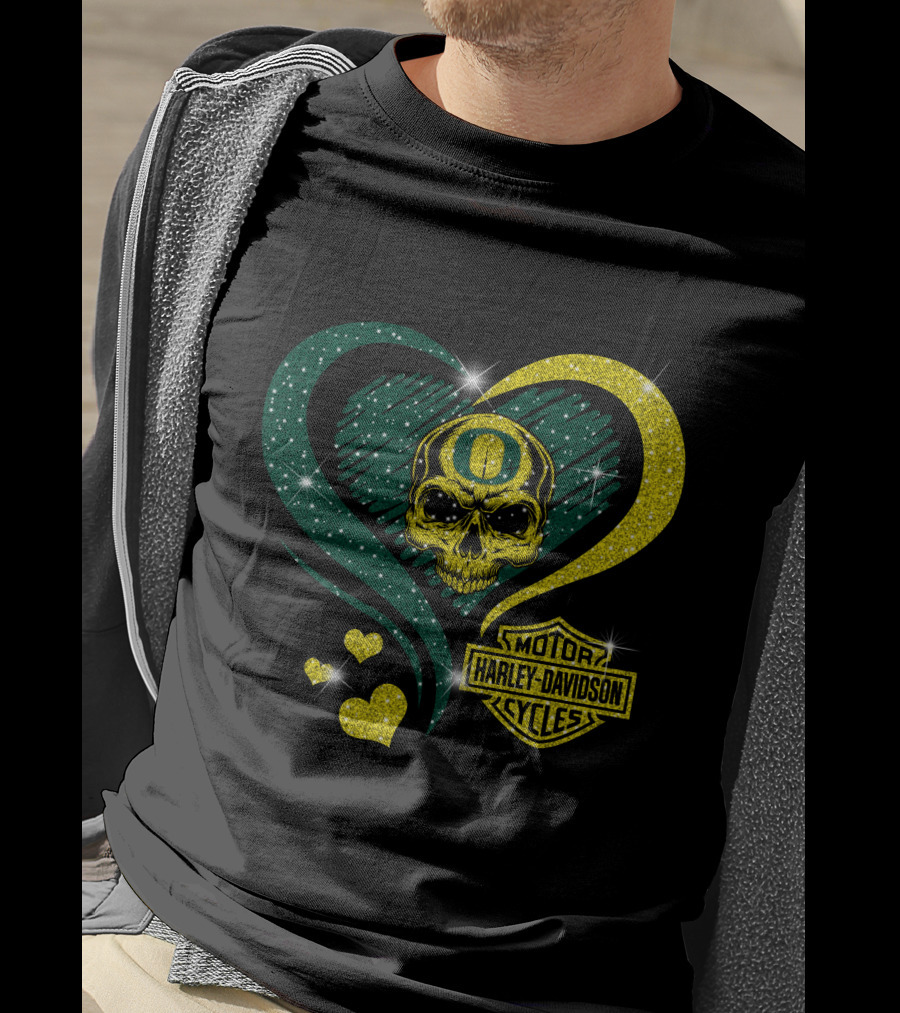 Ncaa Oregon Ducks Skull Harley Davidson Motor Cycles Heart T-Shirt
