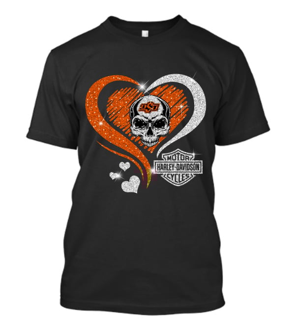Ncaa Oklahoma State Cowboys Osu Skull Love Motor Harley Davidson Cycles T-Shirt