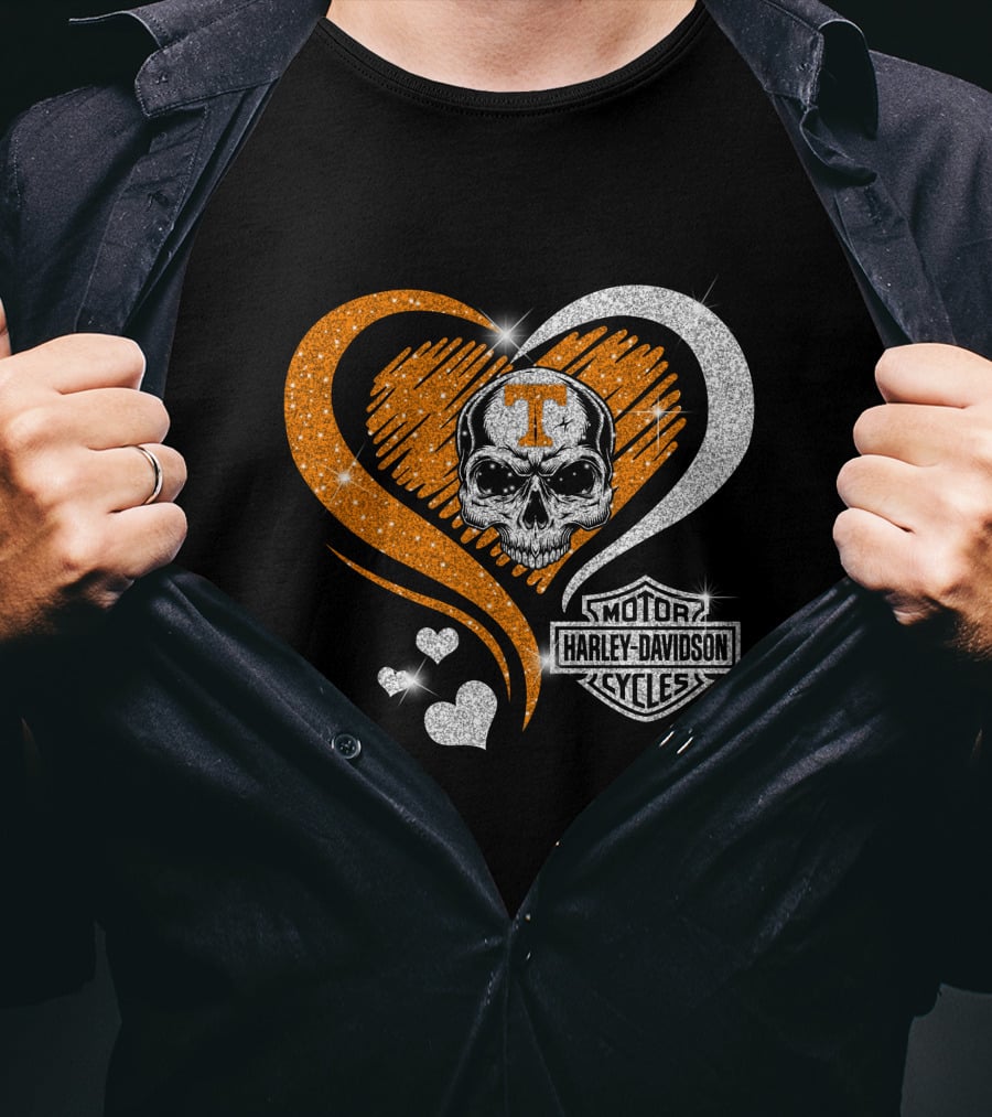 Tennessee Volunteers Skull Heart Harley Davidson T-Shirt