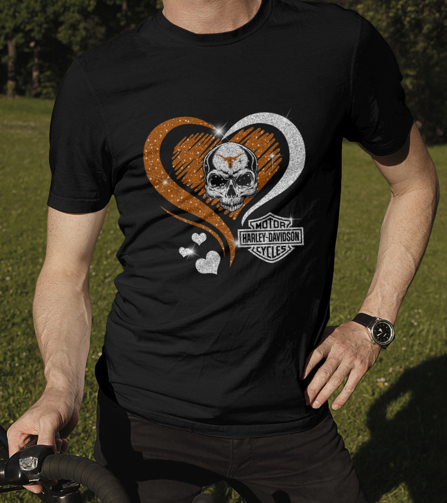 Ncaa Texas Longhorns Harley Davidson Skull Heart T-Shirt