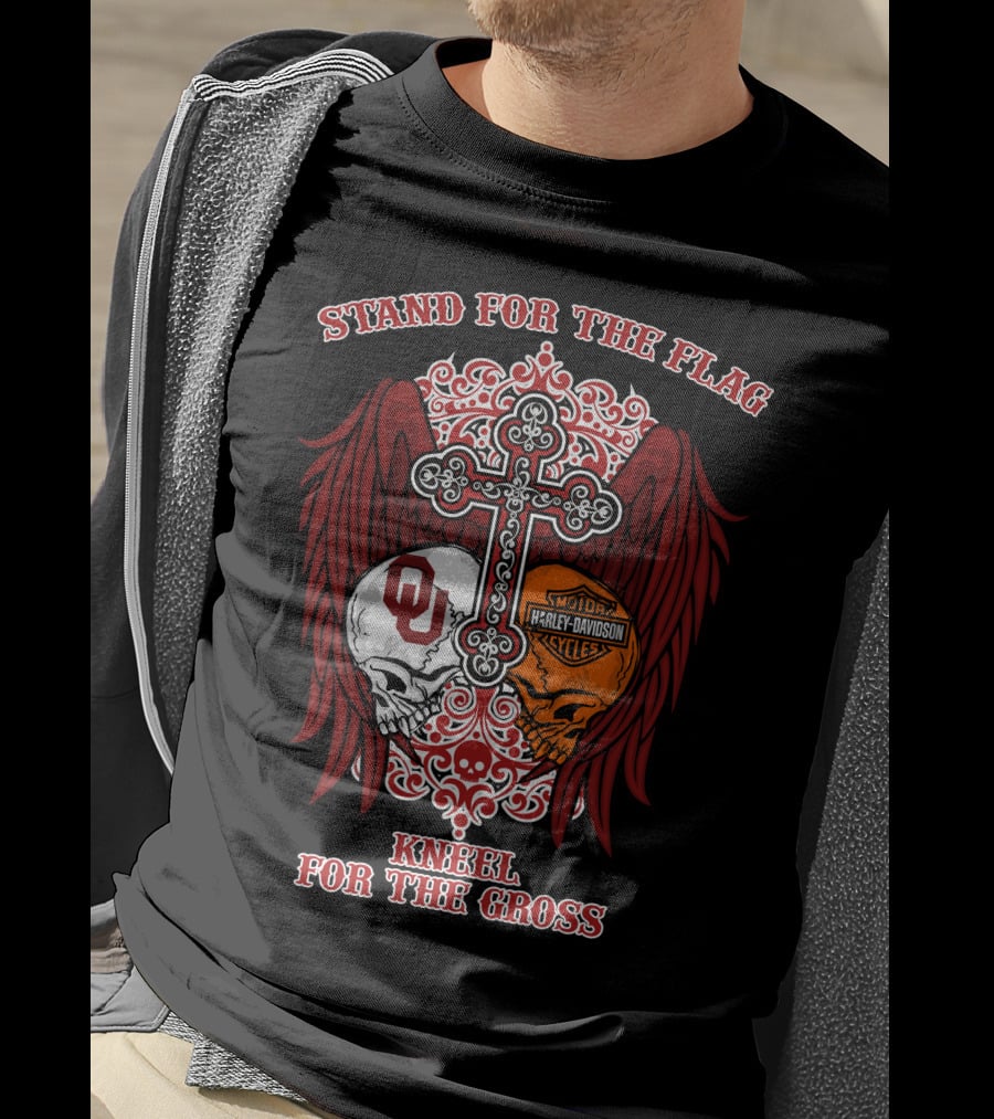 Stand For The Flag Kneel For The Cross Ou Harley Davidson Skulls And Cross T-Shirt