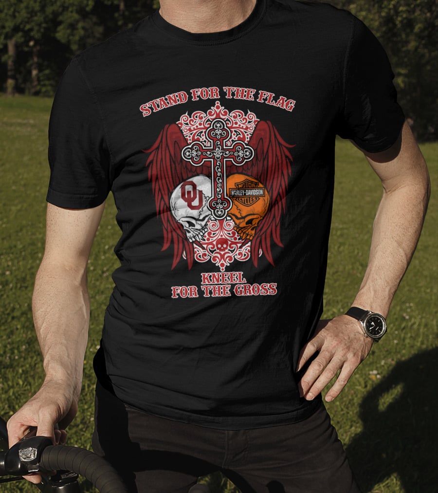 Stand For The Flag Kneel For The Cross Ou Harley Davidson Skulls And Cross T-Shirt