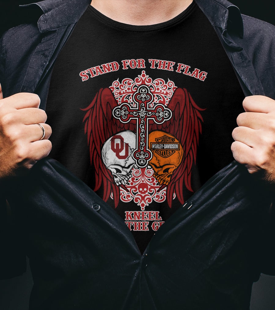 Stand For The Flag Kneel For The Cross Ou Harley Davidson Skulls And Cross T-Shirt