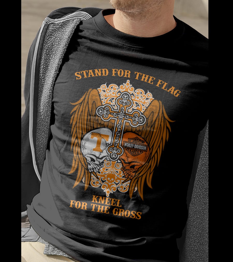 Stand For The Flag Kneel For The Cross Harley Davidson Tennessee Volunteers Skulls T-Shirt