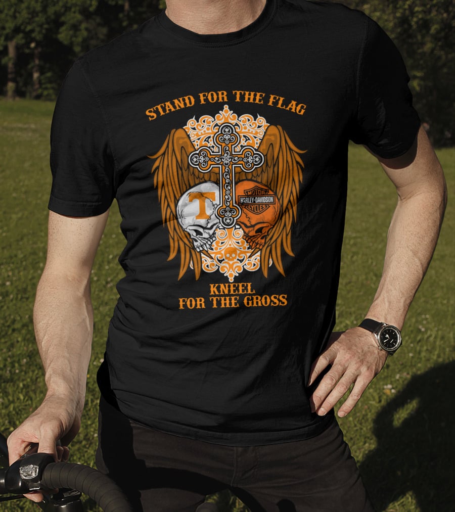 Stand For The Flag Kneel For The Cross Harley Davidson Tennessee Volunteers Skulls T-Shirt