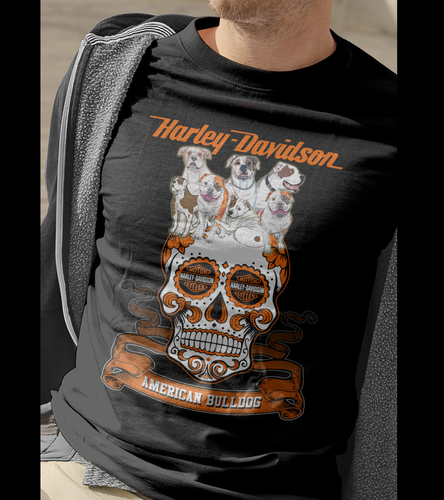 Harley Davidson American Bulldog Moto Skull T-Shirt