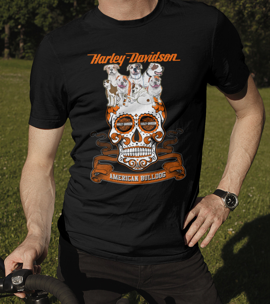 Harley Davidson American Bulldog Moto Skull T-Shirt