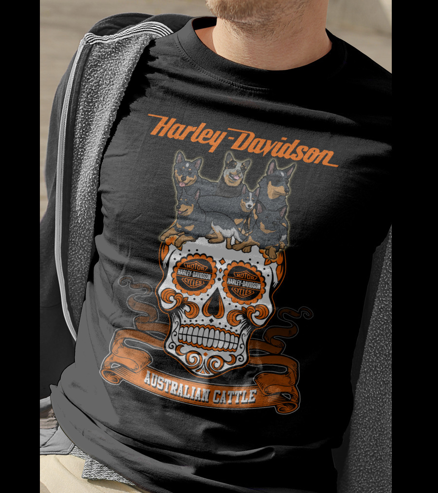 Harley Davidson Australian Cattle Dog Skull T-Shirt
