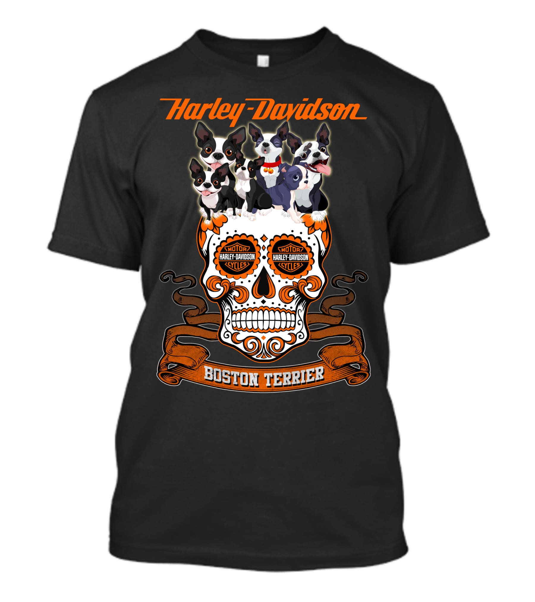 Harley Davidson Boston Terrier Skull Motif T-Shirt