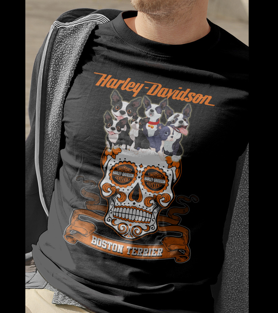 Harley Davidson Boston Terrier Skull Motif T-Shirt