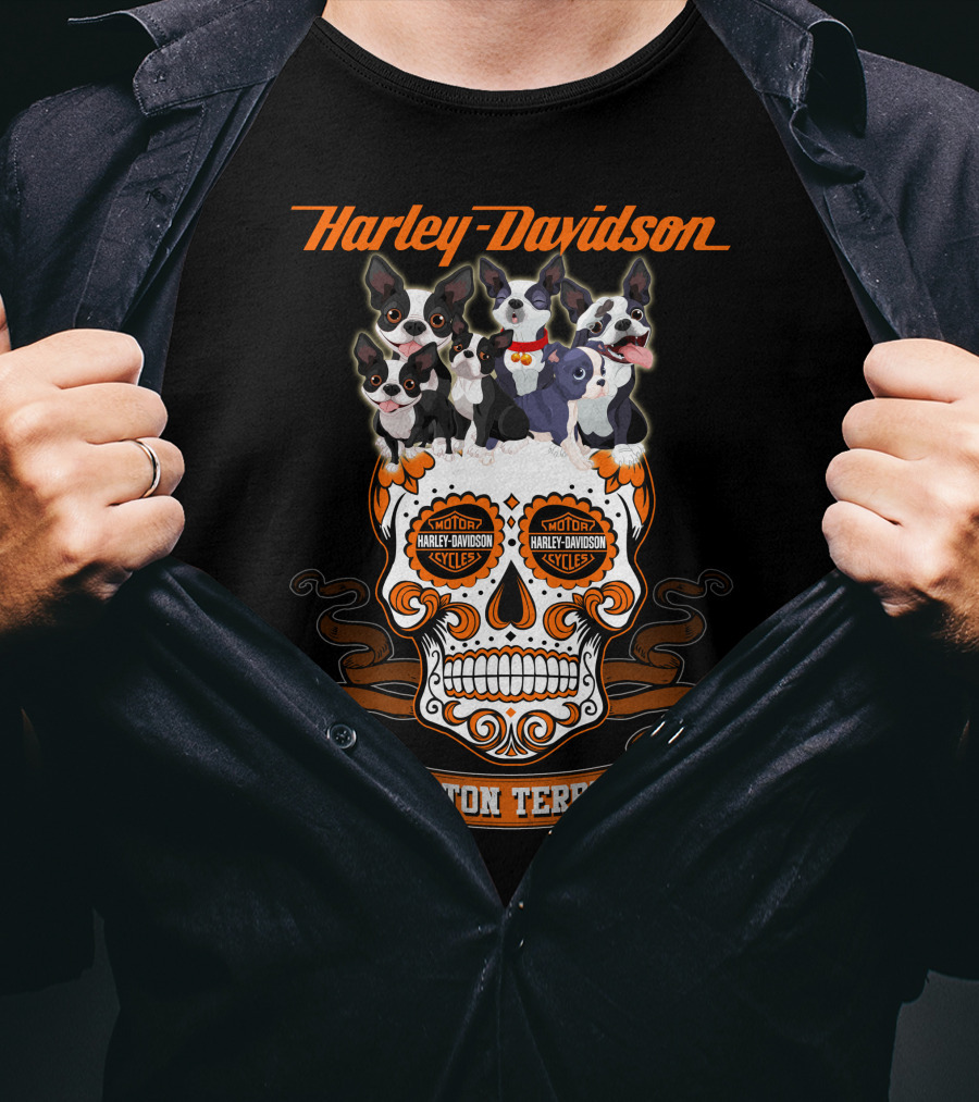 Harley Davidson Boston Terrier Skull Motif T-Shirt